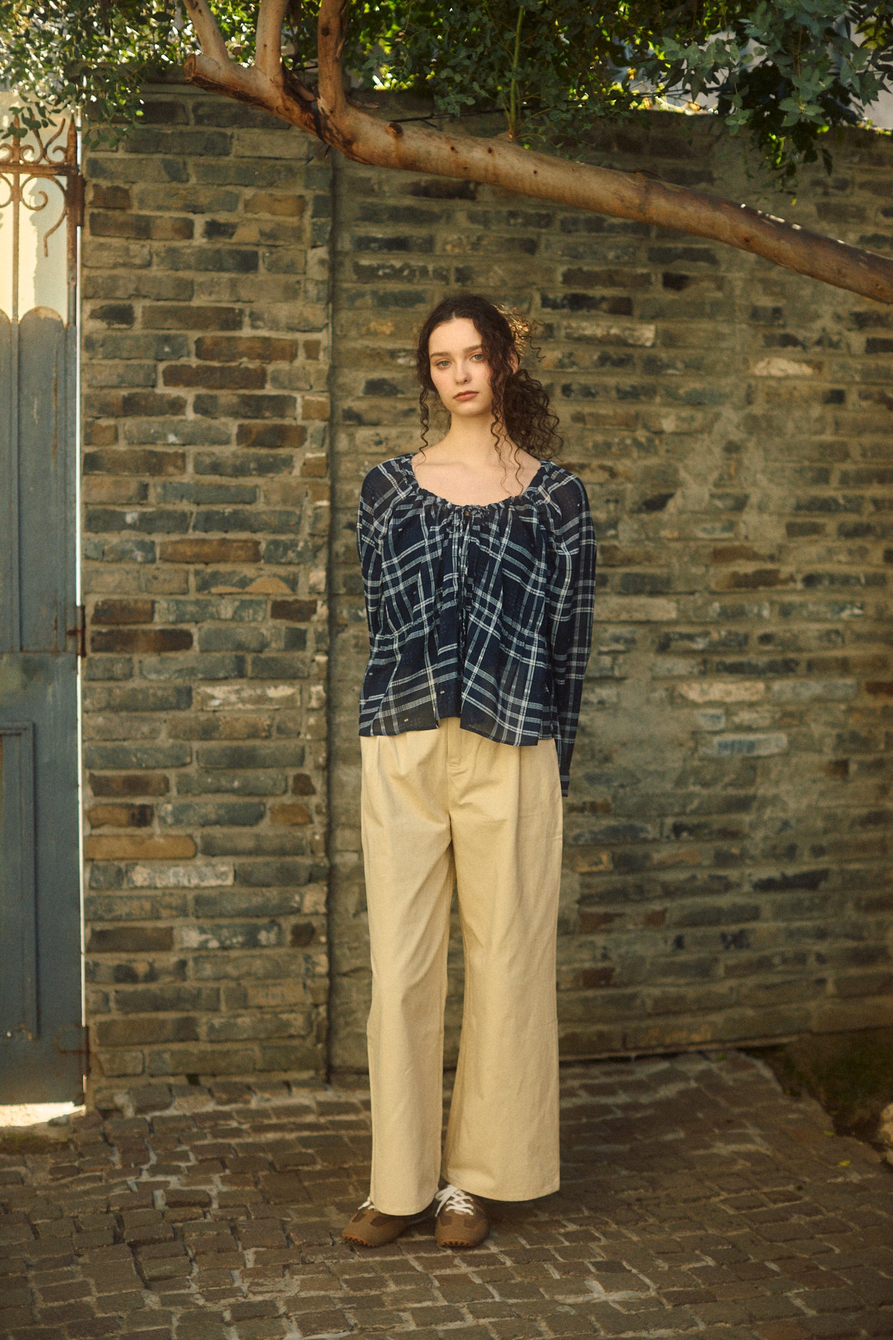 Two-Tuck Studded Twill Pants