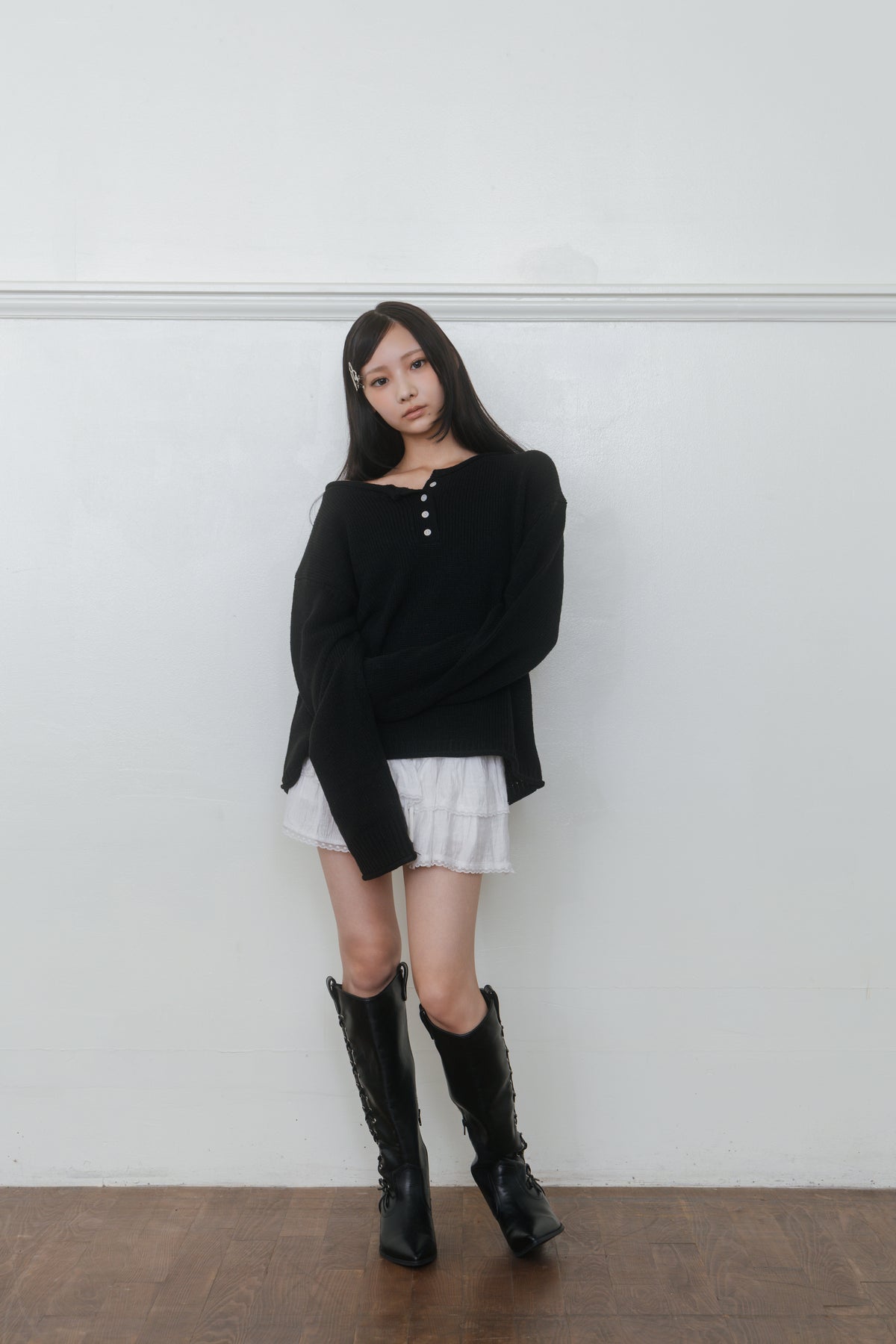 【先行】Loose Cut-Off Henley Knit ※10月中旬配送予定