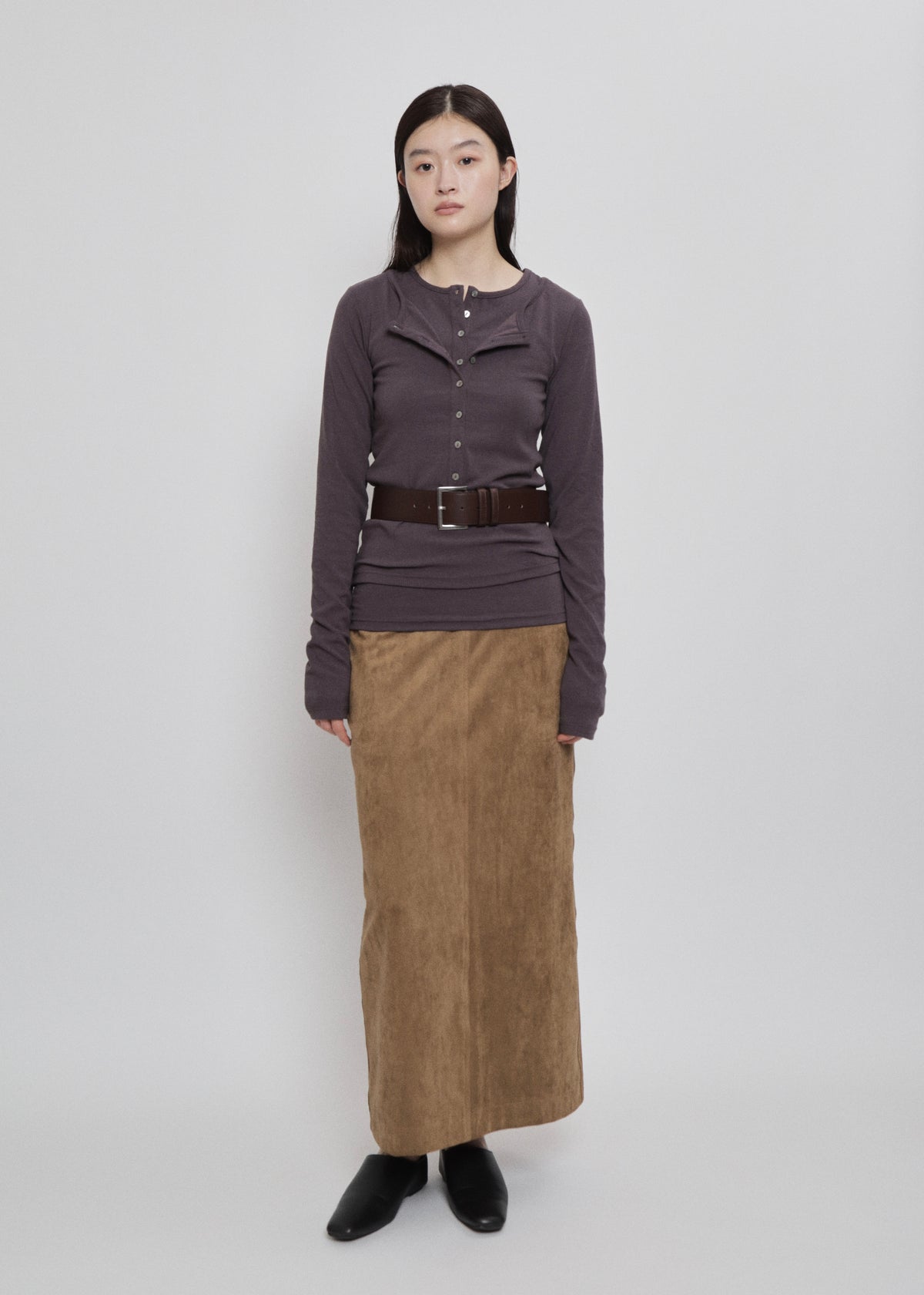 【先行】Faux Suede Maxi Skirt ※10月中旬より順次配送