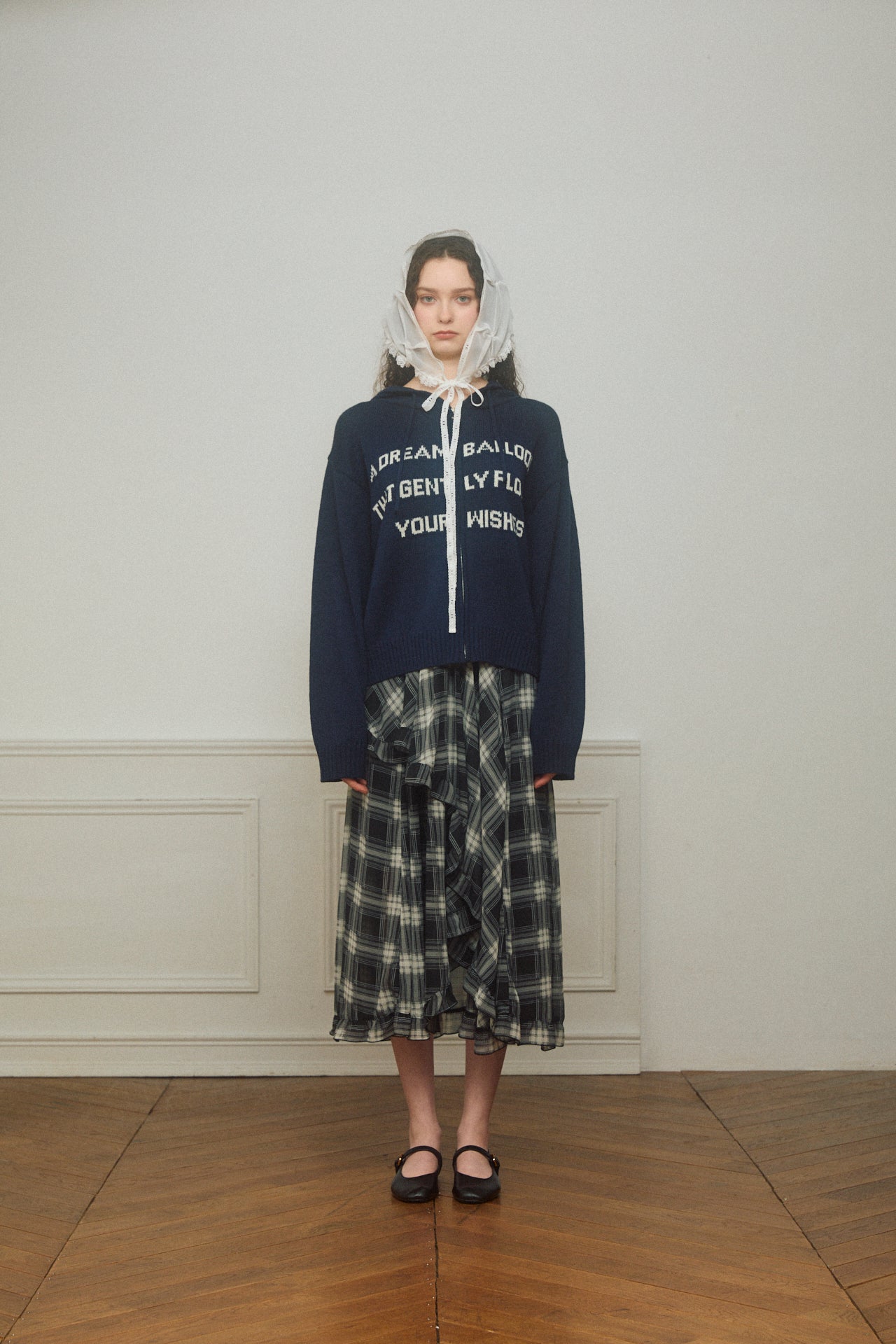 Asymmetrical Check Chiffon Skirt