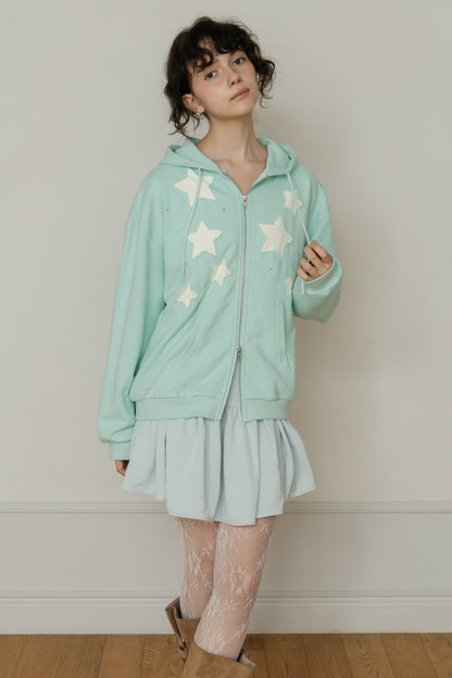 【予約】Star Patchwork Zip Hoodie（mint） ※11月中旬配送予定