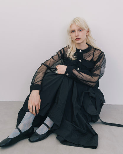 No-Collar Tulle Blouson