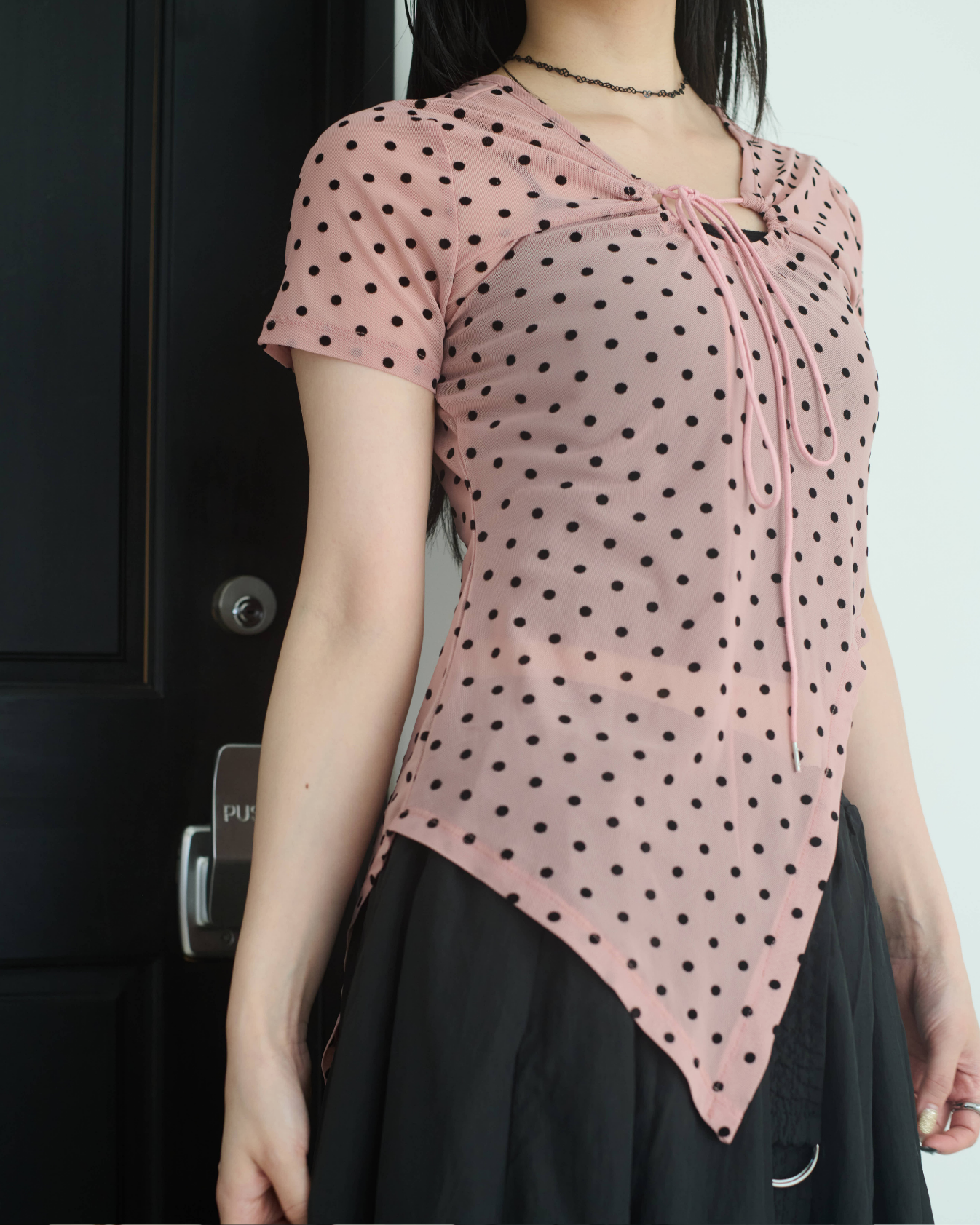 Printed Sheer Short Sleeve Tops
