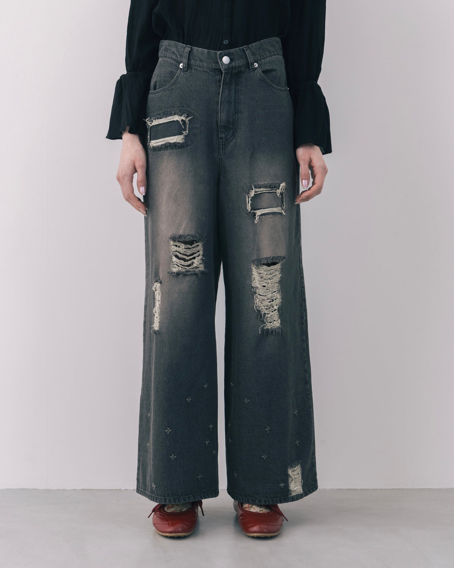 Wide Silhouette Distressed Denim