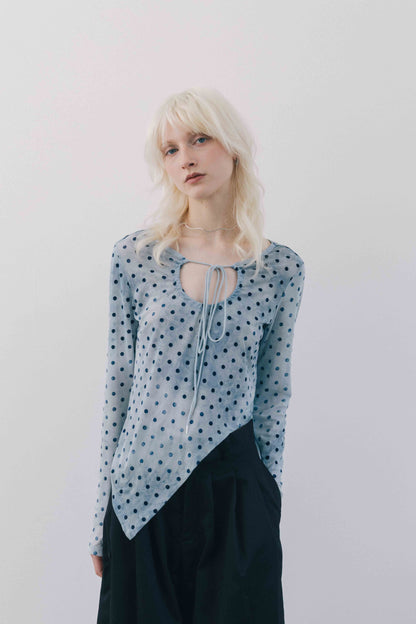 Printed Sheer Tops（beige/blue）