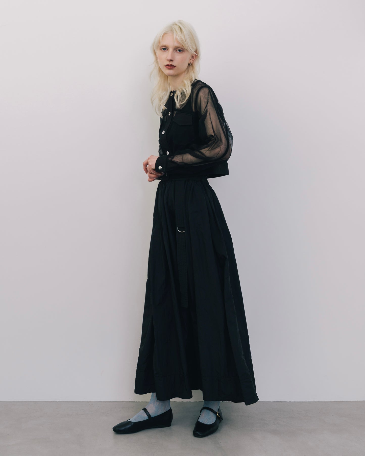 No-Collar Tulle Blouson