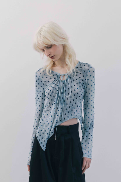 Printed Sheer Tops（beige/blue）
