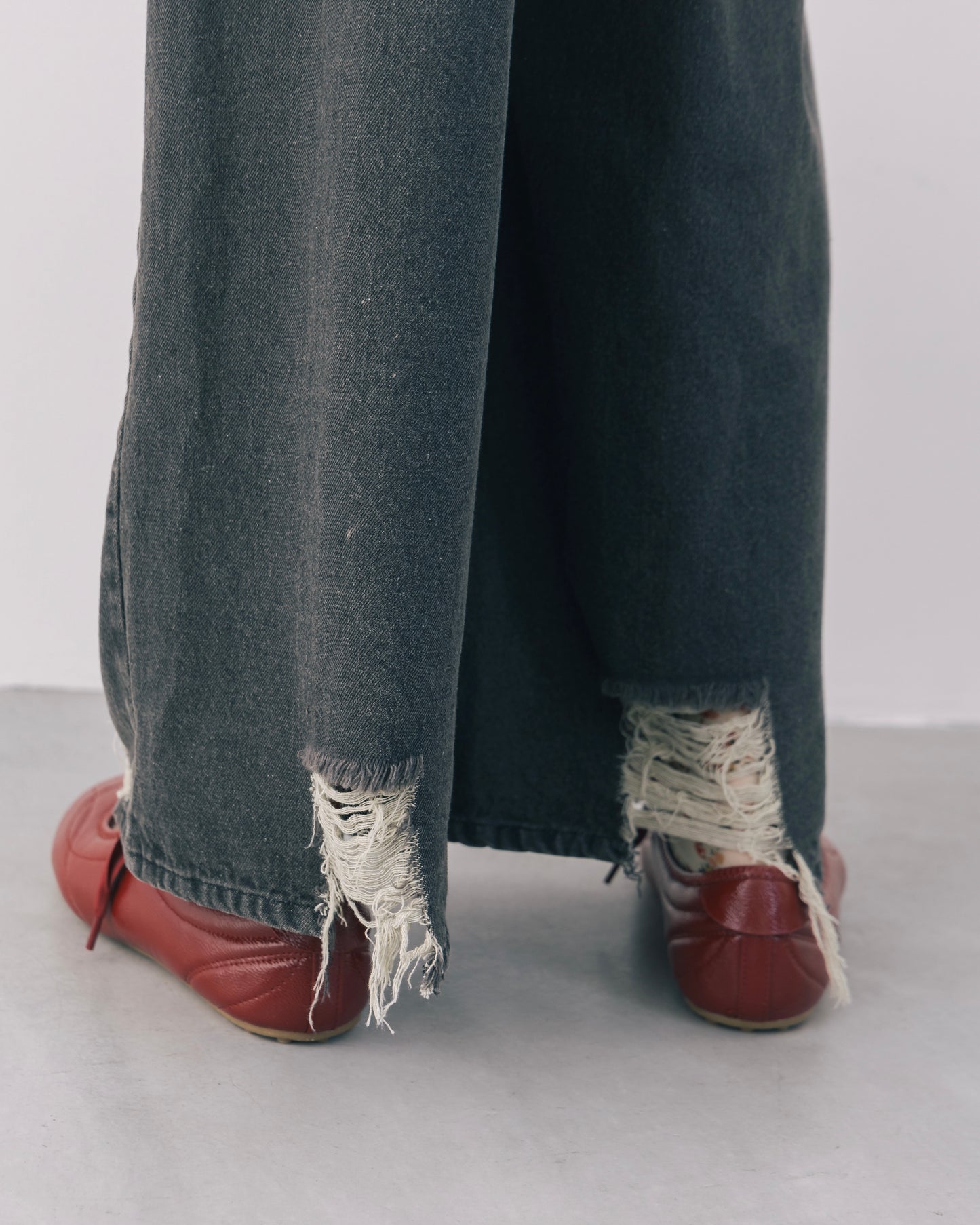 Wide Silhouette Distressed Denim