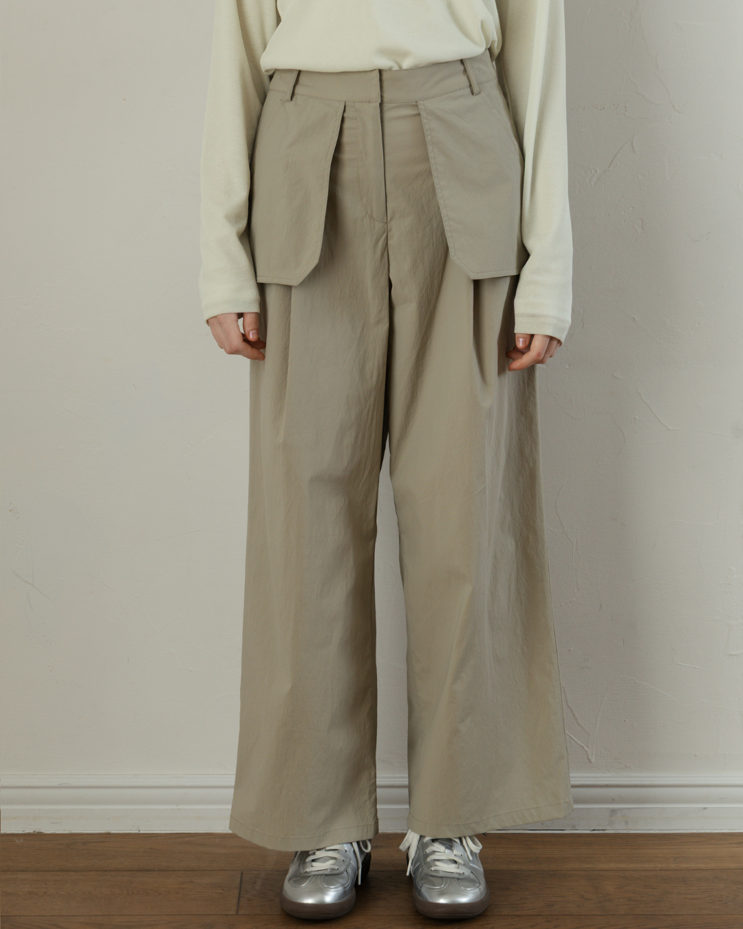 Skirt-Layered Nylon Pants