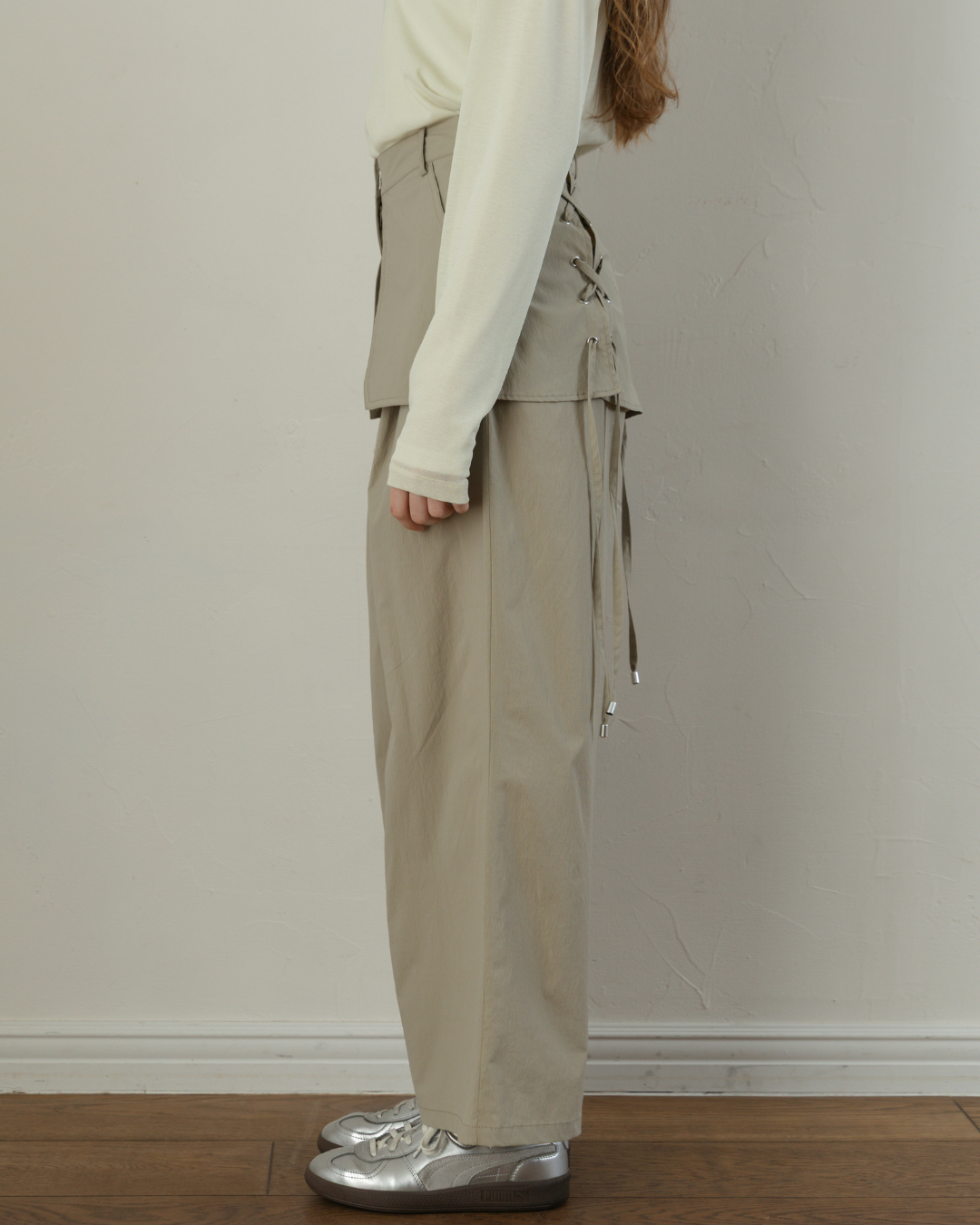 Skirt-Layered Nylon Pants