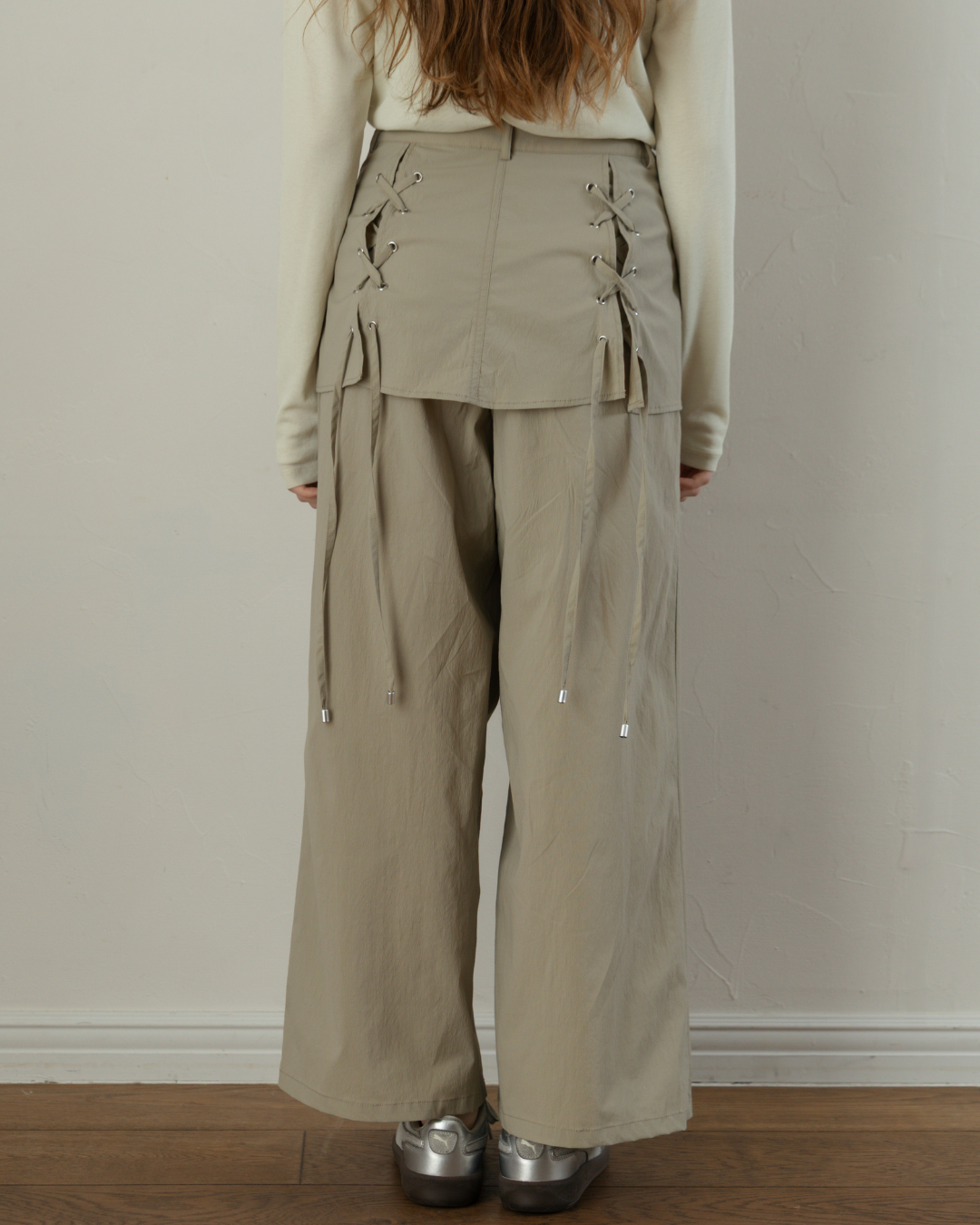 Skirt-Layered Nylon Pants