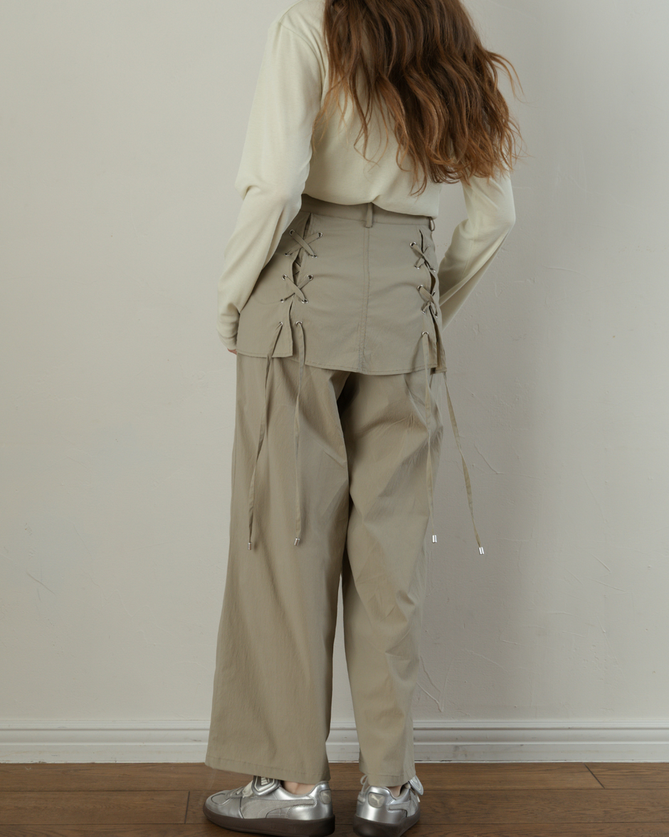 Skirt-Layered Nylon Pants