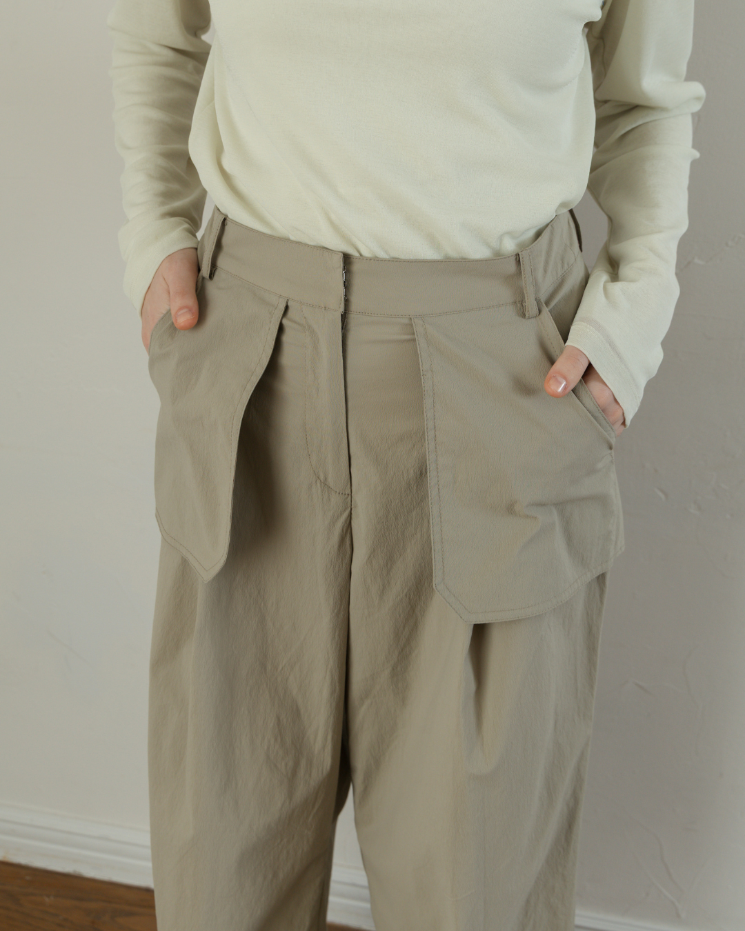 Skirt-Layered Nylon Pants