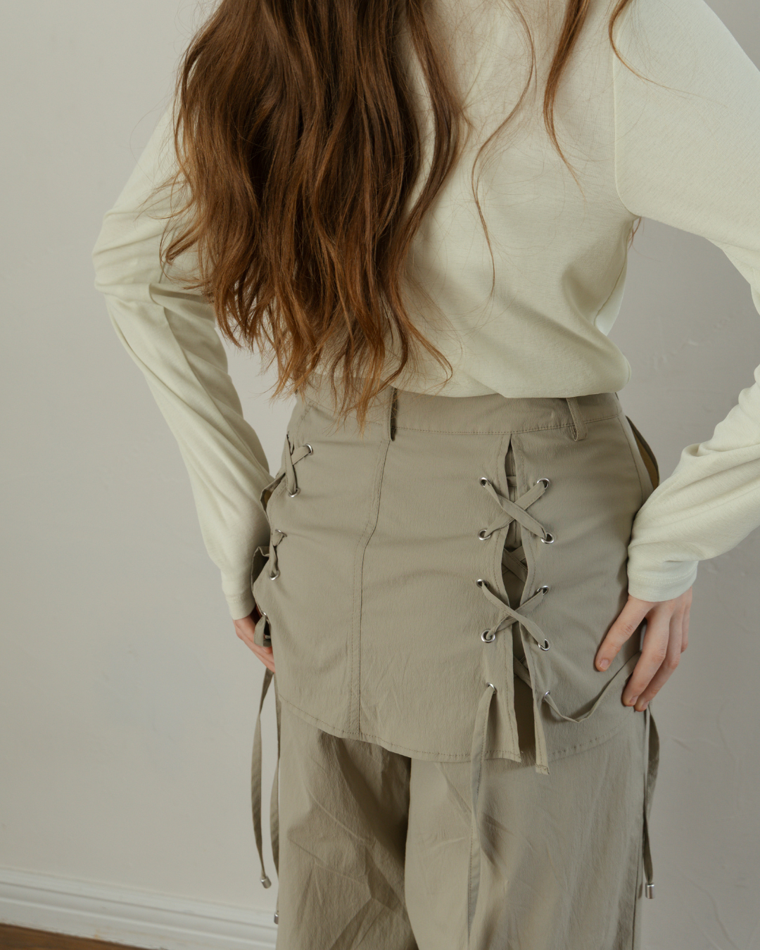 Skirt-Layered Nylon Pants