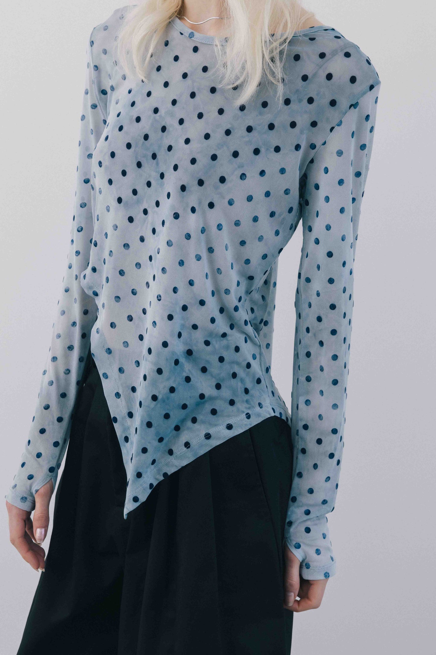 Printed Sheer Tops（beige/blue）
