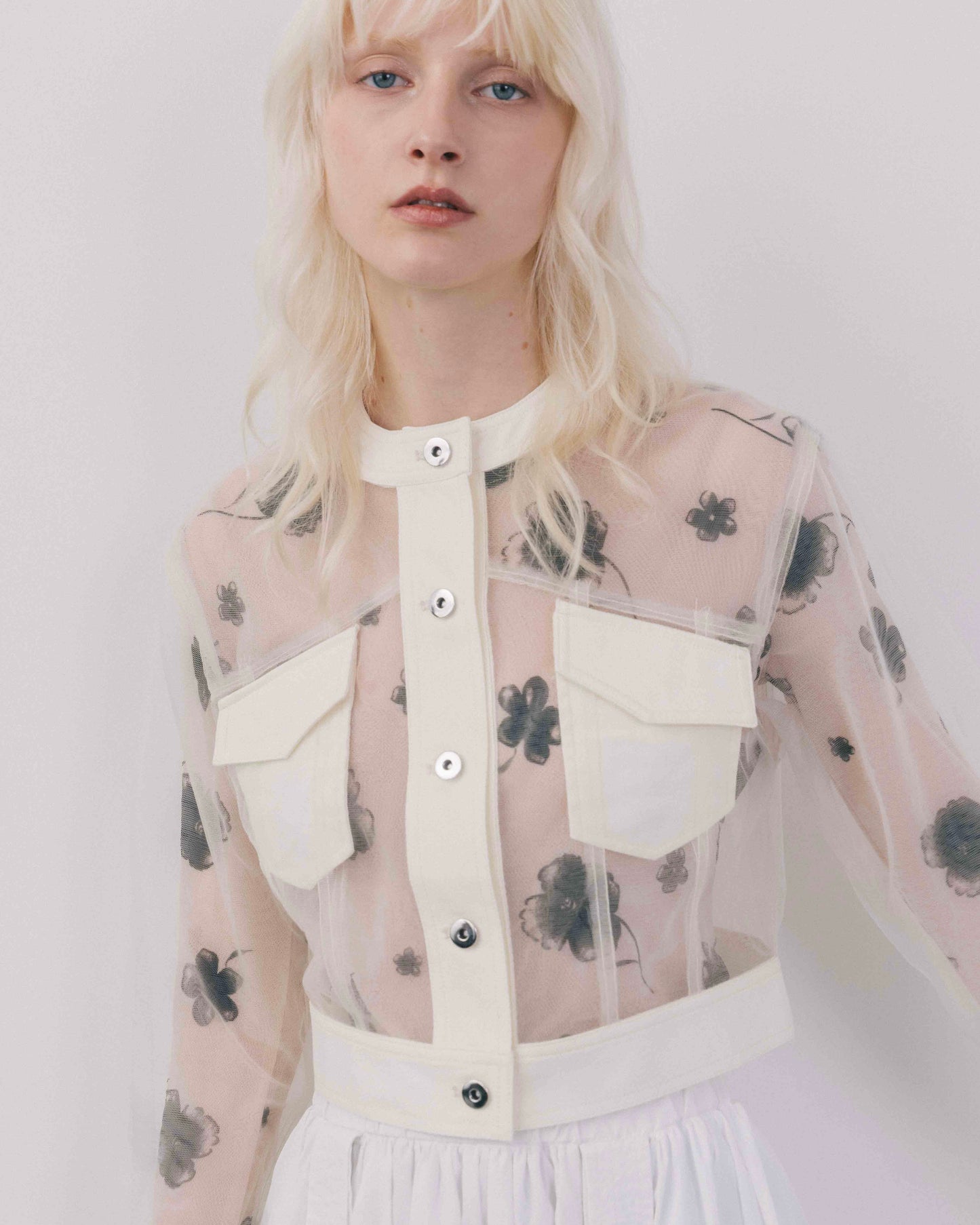 No-Collar Tulle Blouson