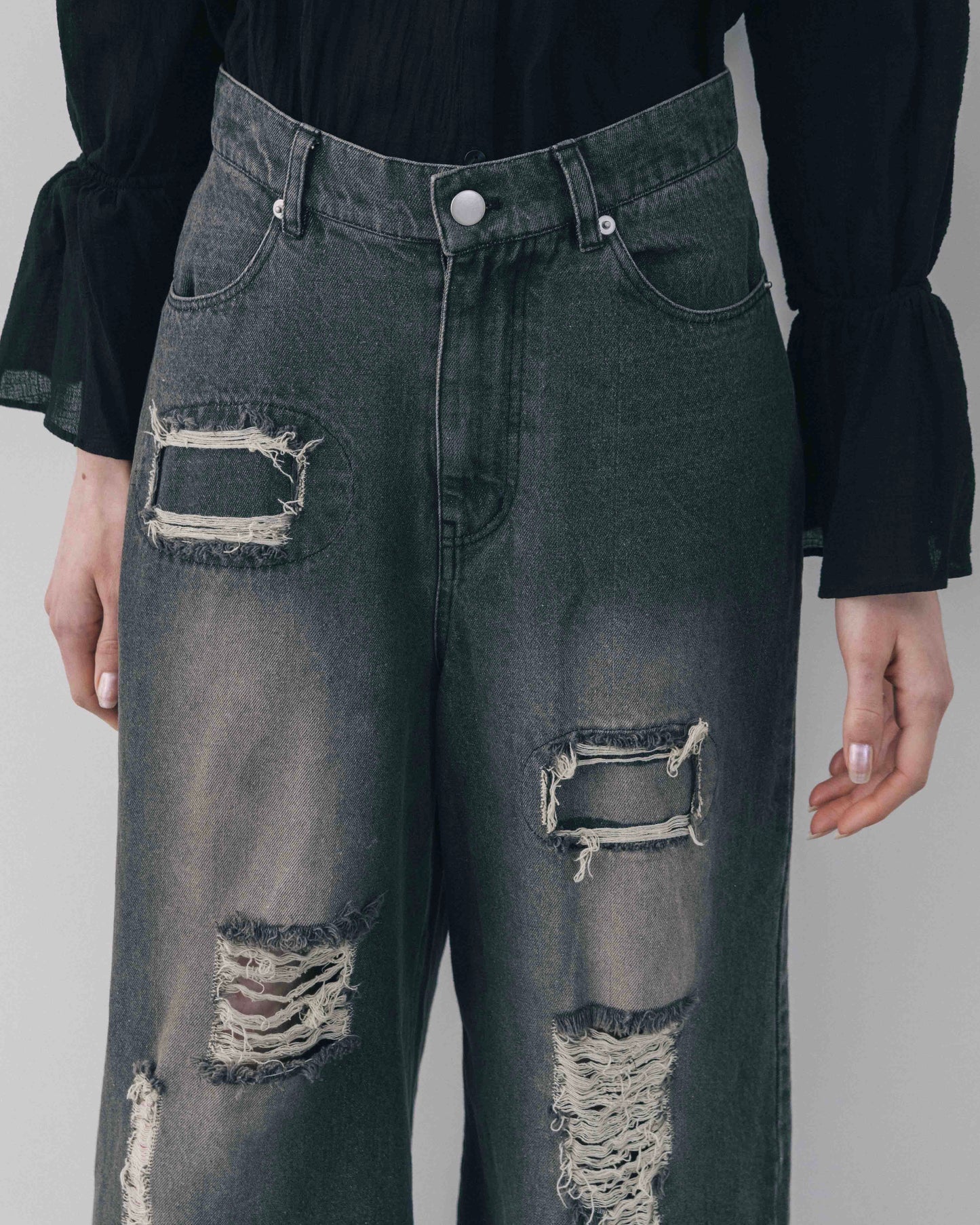 Wide Silhouette Distressed Denim