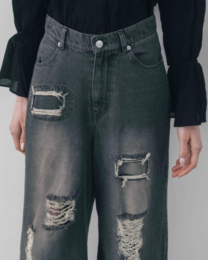 Wide Silhouette Distressed Denim