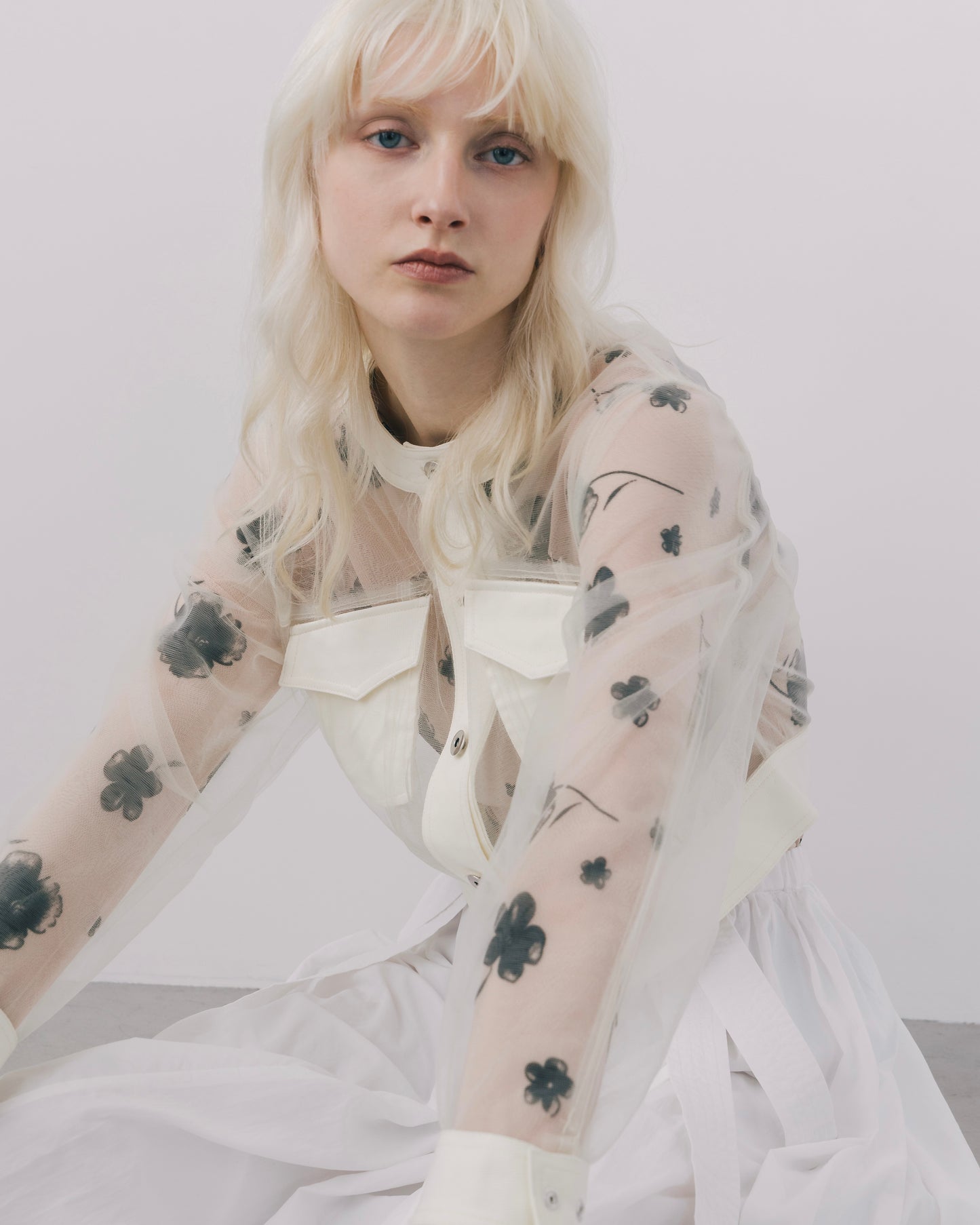 No-Collar Tulle Blouson