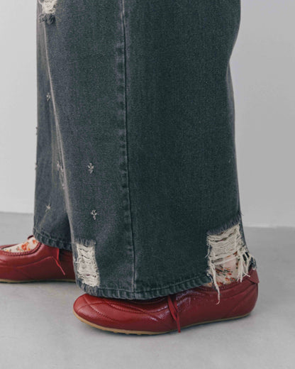 Wide Silhouette Distressed Denim