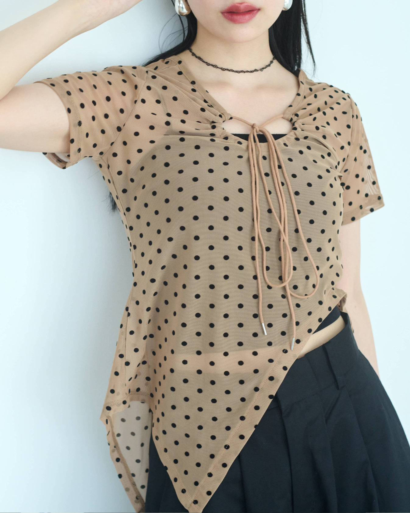 Printed Sheer Short Sleeve Tops