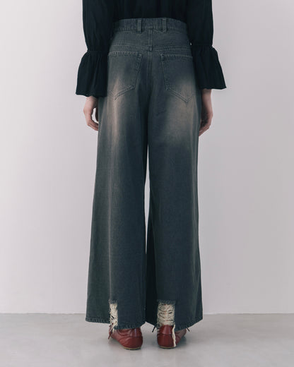 Wide Silhouette Distressed Denim