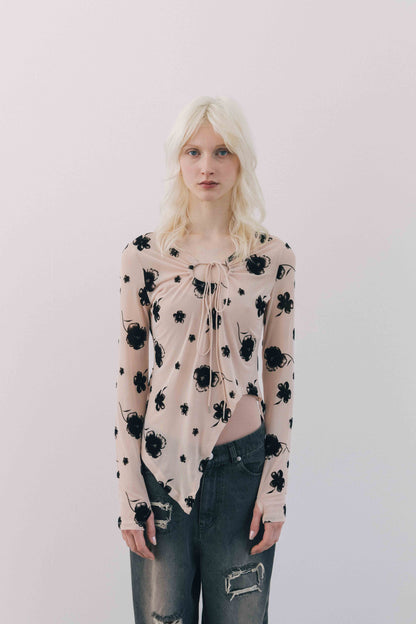 Printed Sheer Tops（beige/blue）