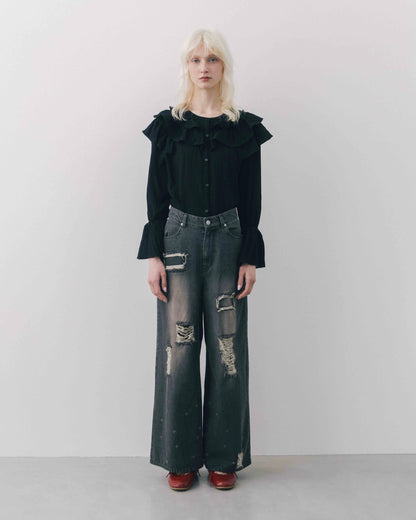Wide Silhouette Distressed Denim