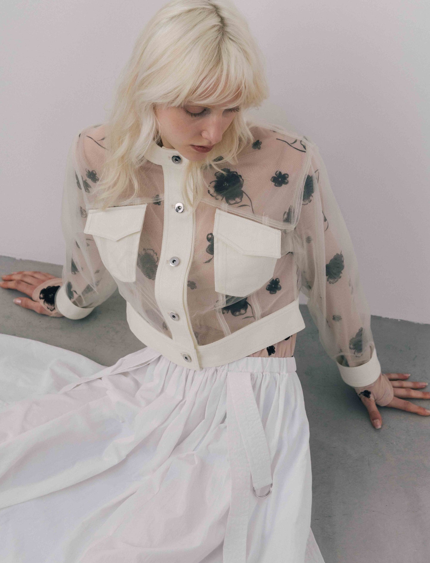 No-Collar Tulle Blouson