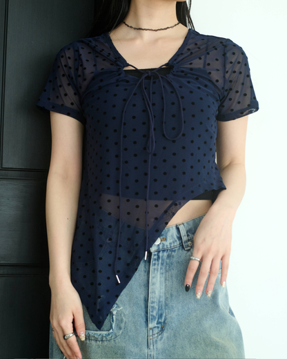 Printed Sheer Short Sleeve Tops