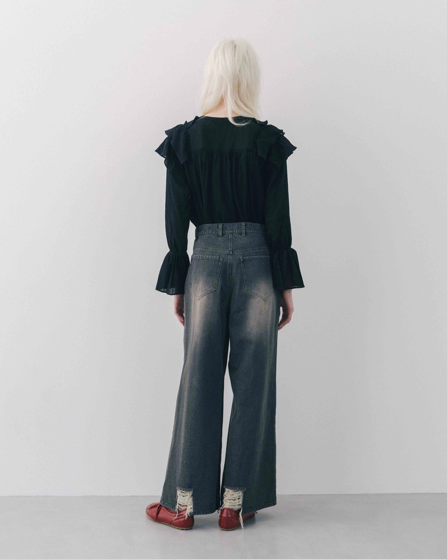 Wide Silhouette Distressed Denim