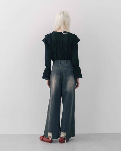 Wide Silhouette Distressed Denim