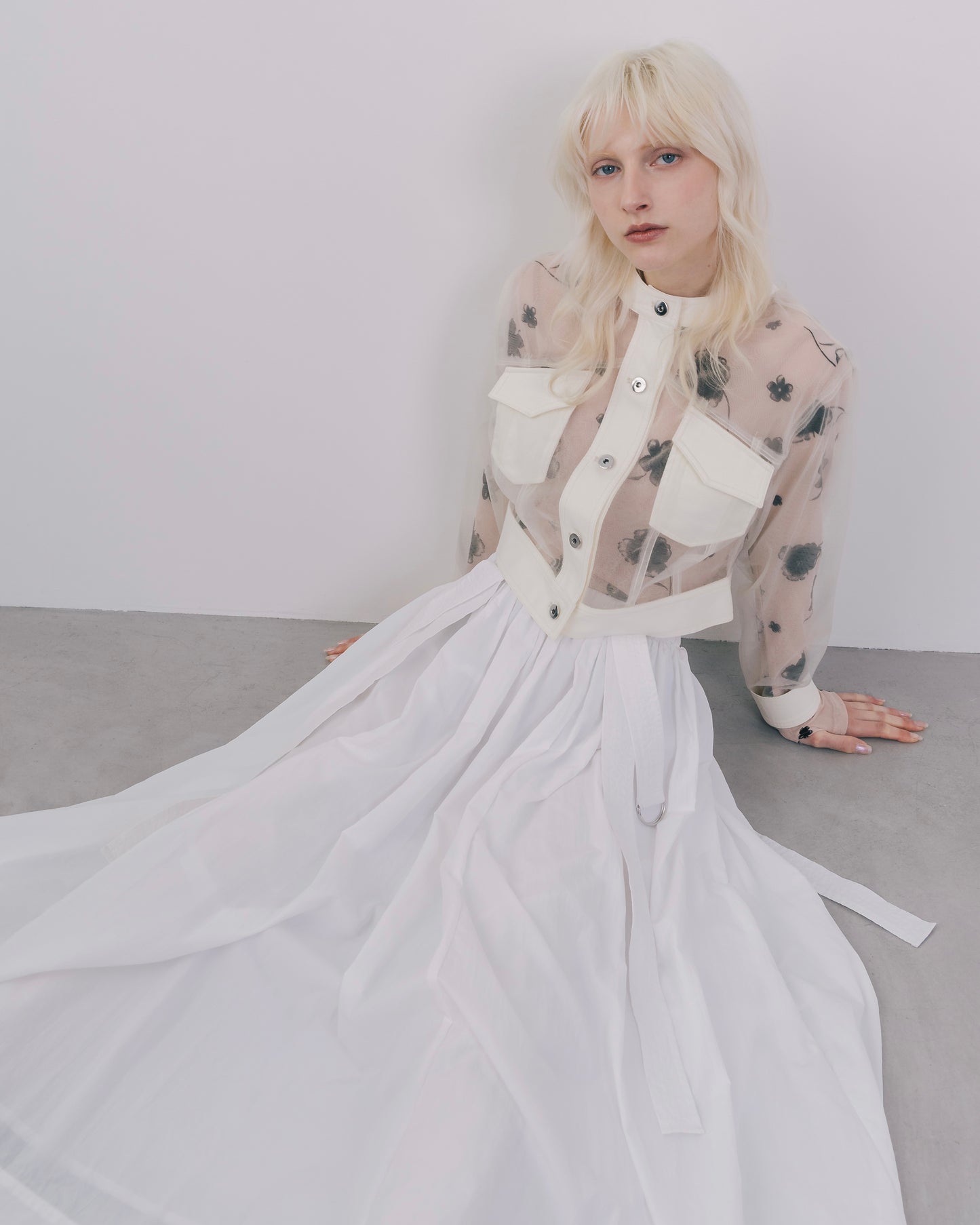 No-Collar Tulle Blouson