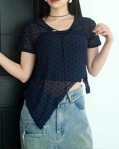 Printed Sheer Short Sleeve Tops