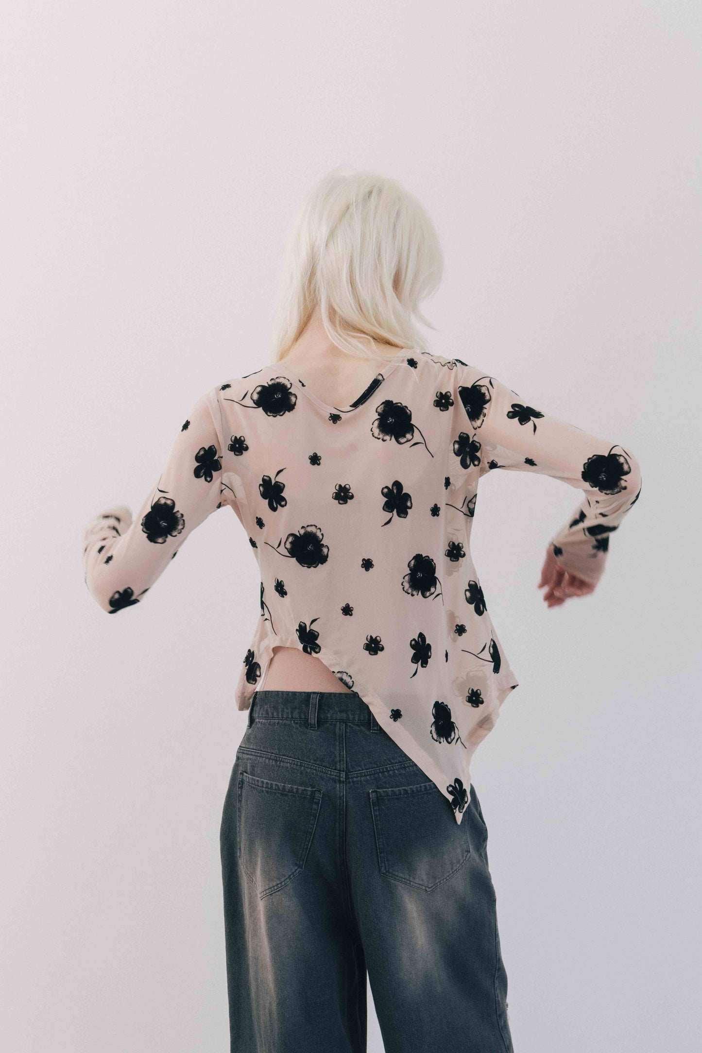 Printed Sheer Tops（beige/blue）