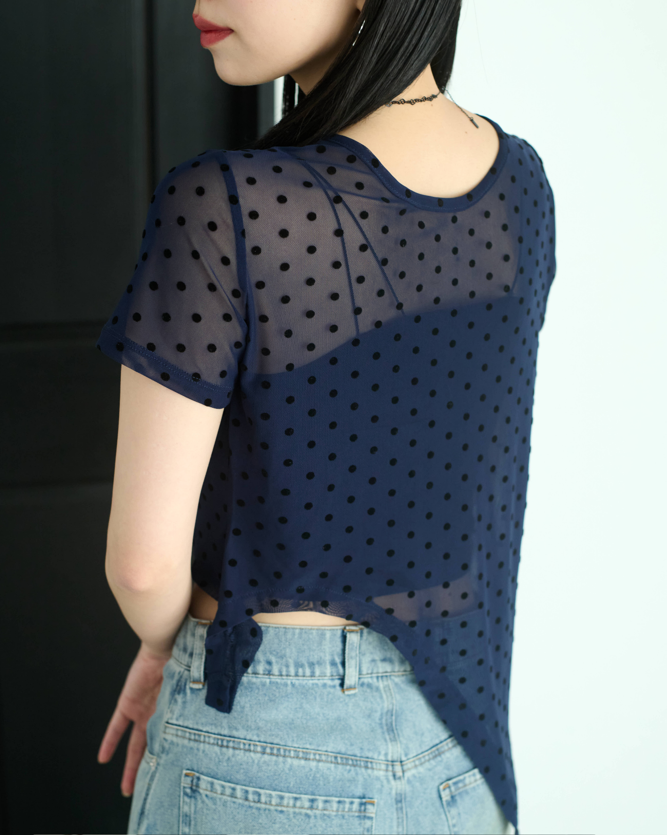 Printed Sheer Short Sleeve Tops