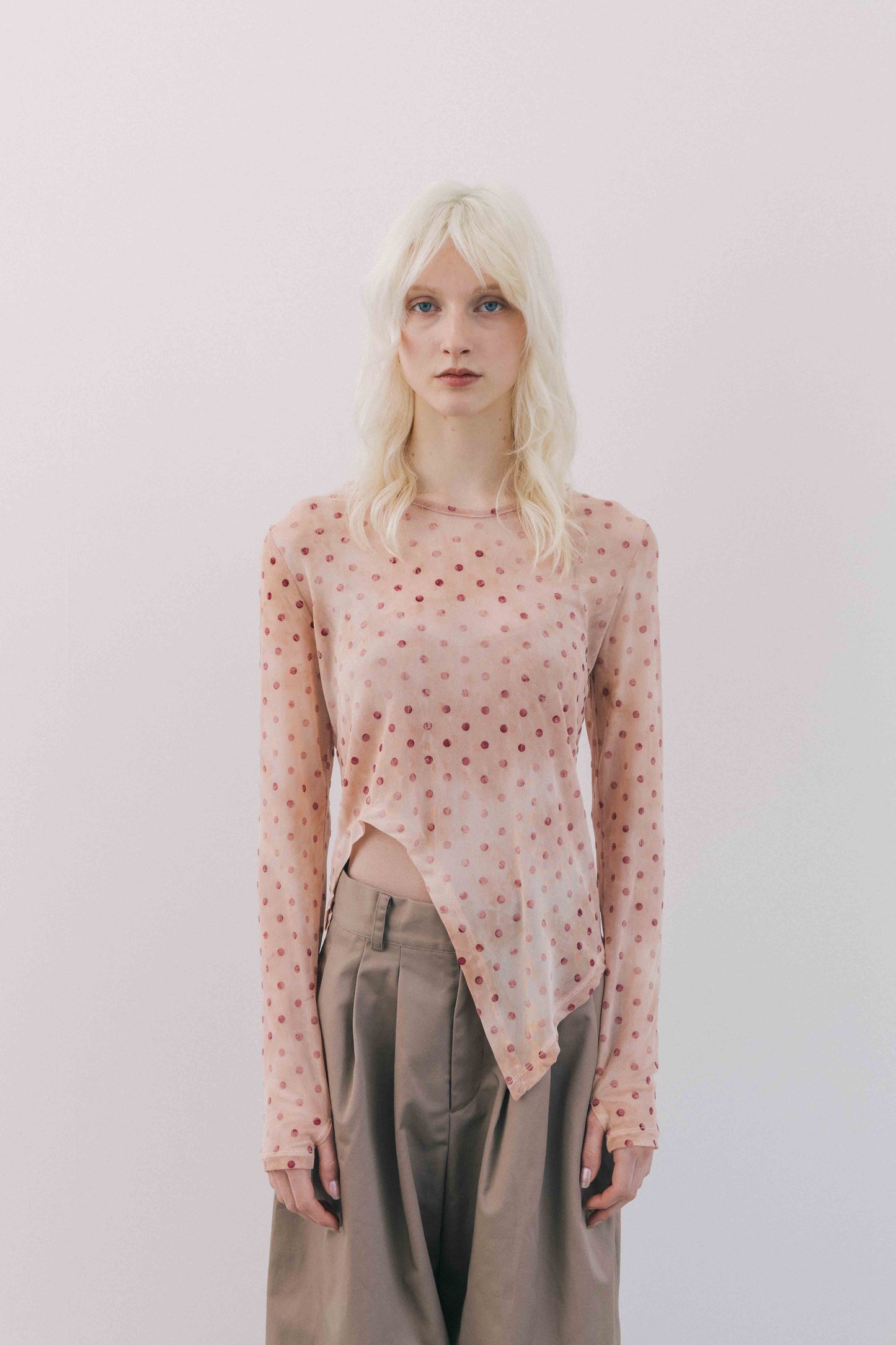 Printed Sheer Tops（beige/blue）