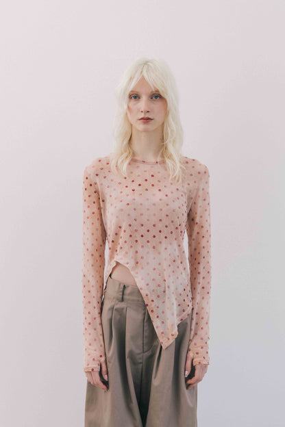 Printed Sheer Tops（beige/blue）