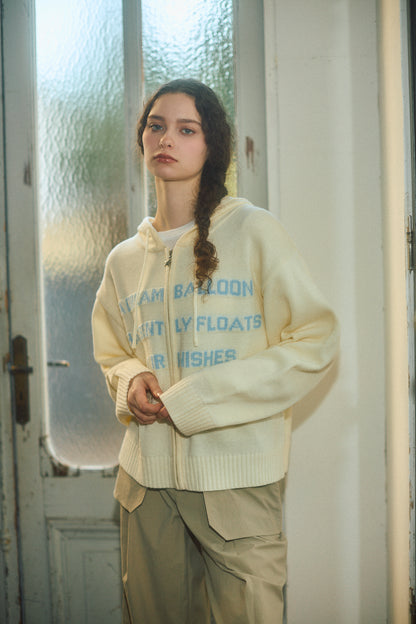 Letter Print Knit Zip Hoodie
