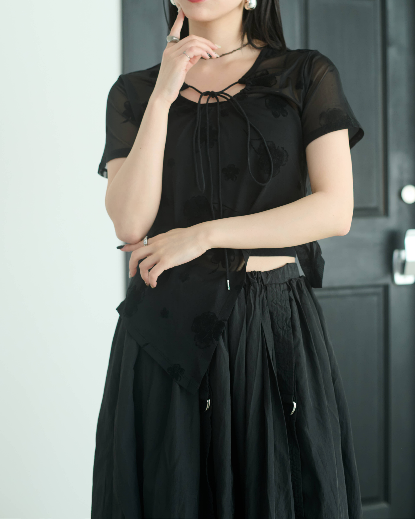 Printed Sheer Short Sleeve Tops