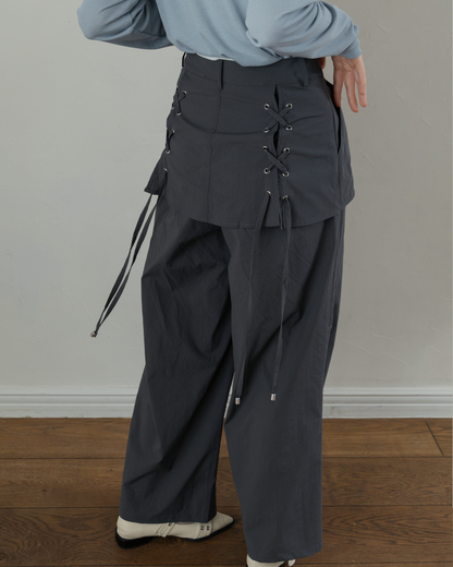 Skirt-Layered Nylon Pants