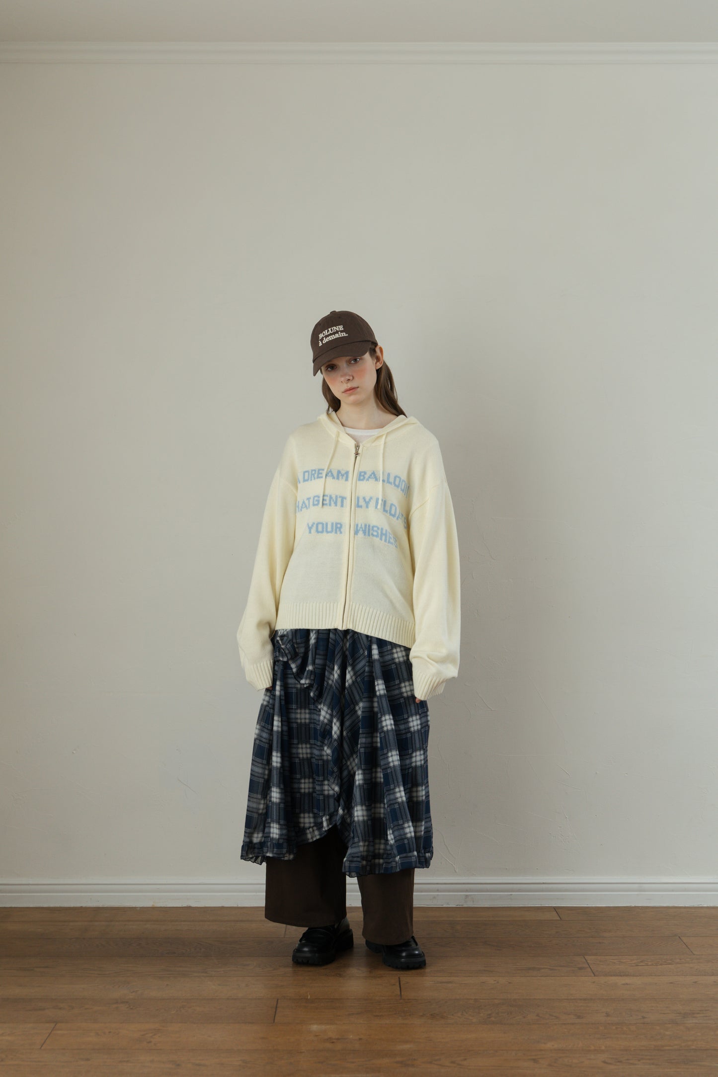 Asymmetrical Check Chiffon Skirt