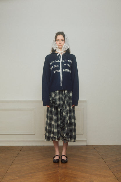 Letter Print Knit Zip Hoodie