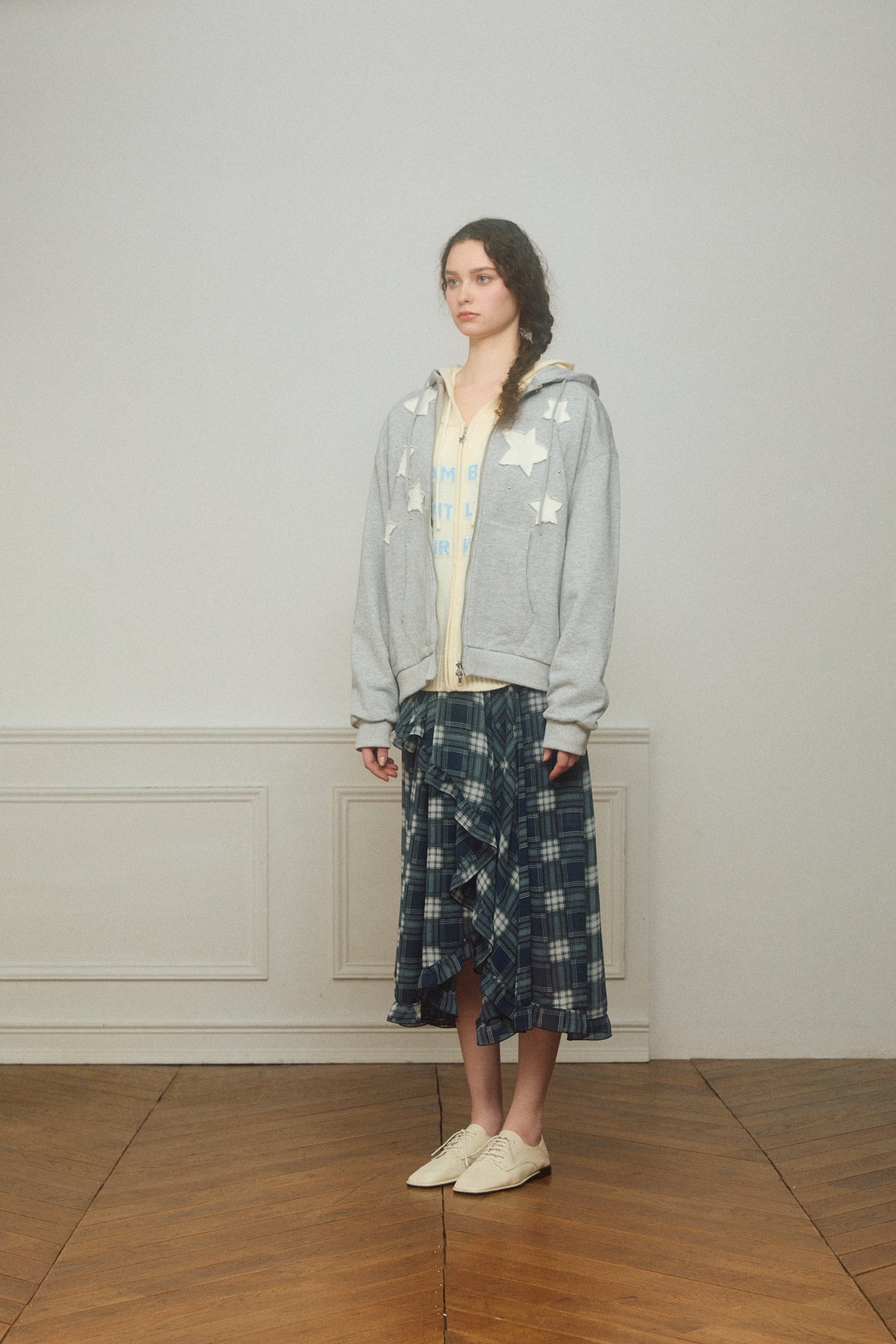 Asymmetrical Check Chiffon Skirt