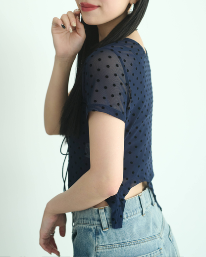 Printed Sheer Short Sleeve Tops