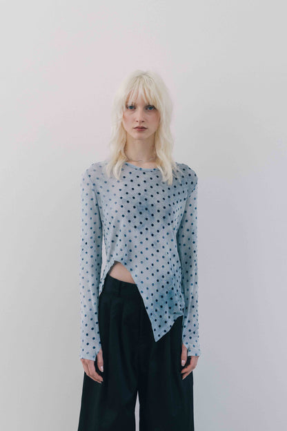 Printed Sheer Tops（beige/blue）