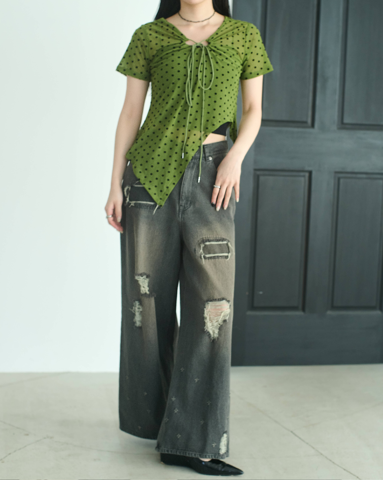 Printed Sheer Short Sleeve Tops