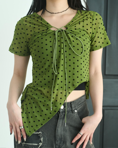Printed Sheer Short Sleeve Tops