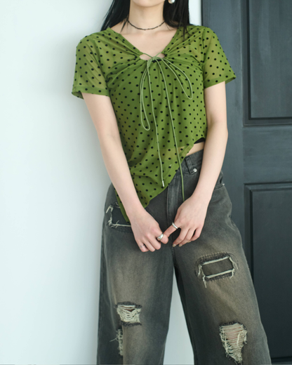 Printed Sheer Short Sleeve Tops