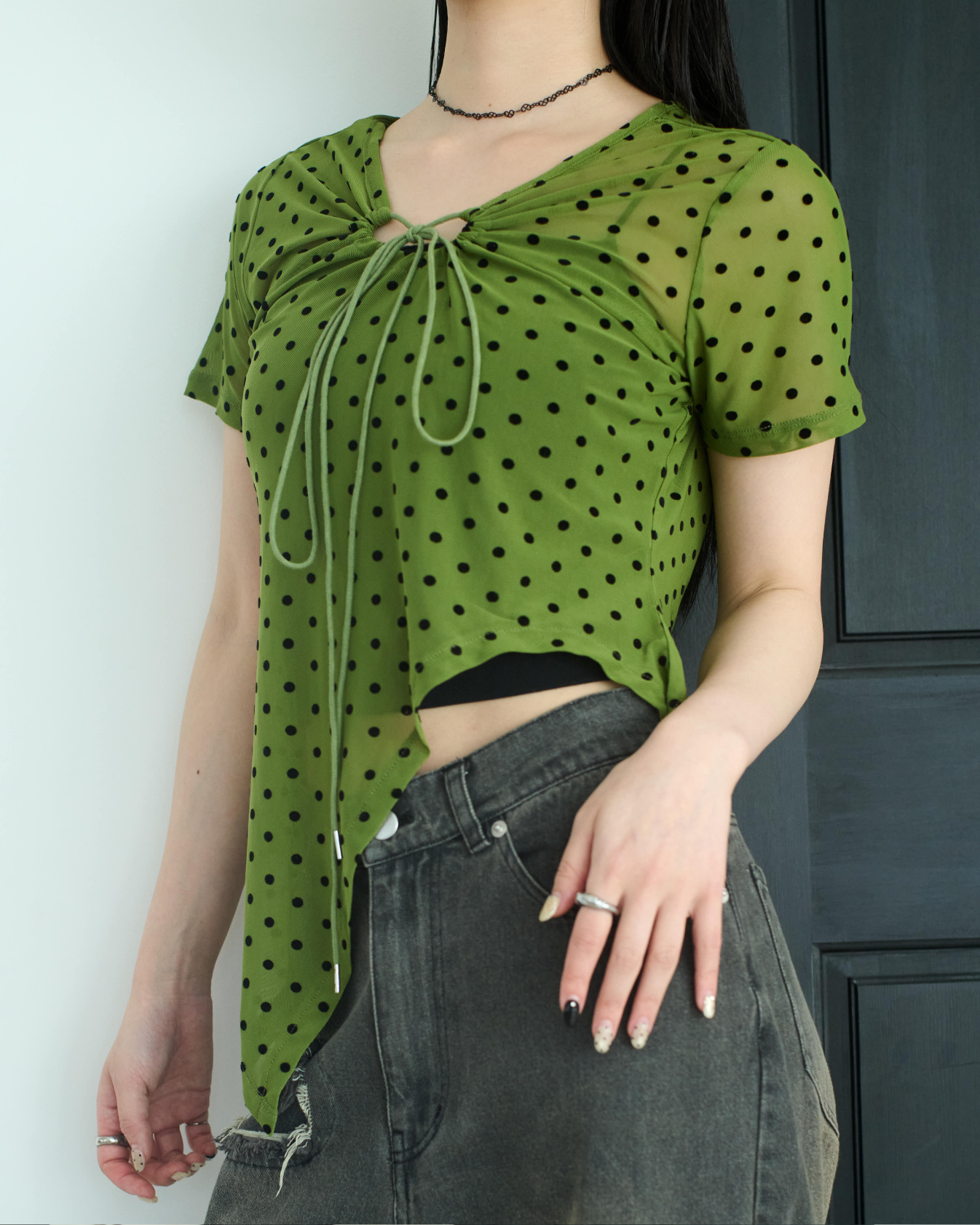 Printed Sheer Short Sleeve Tops